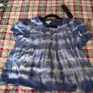 Cato Blue and White Tie-Dye Blouse